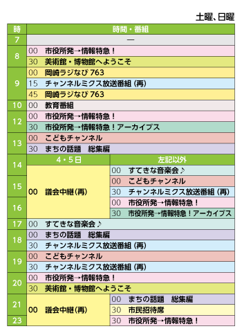 ２０２０年４月号｜タイムテーブル土・日